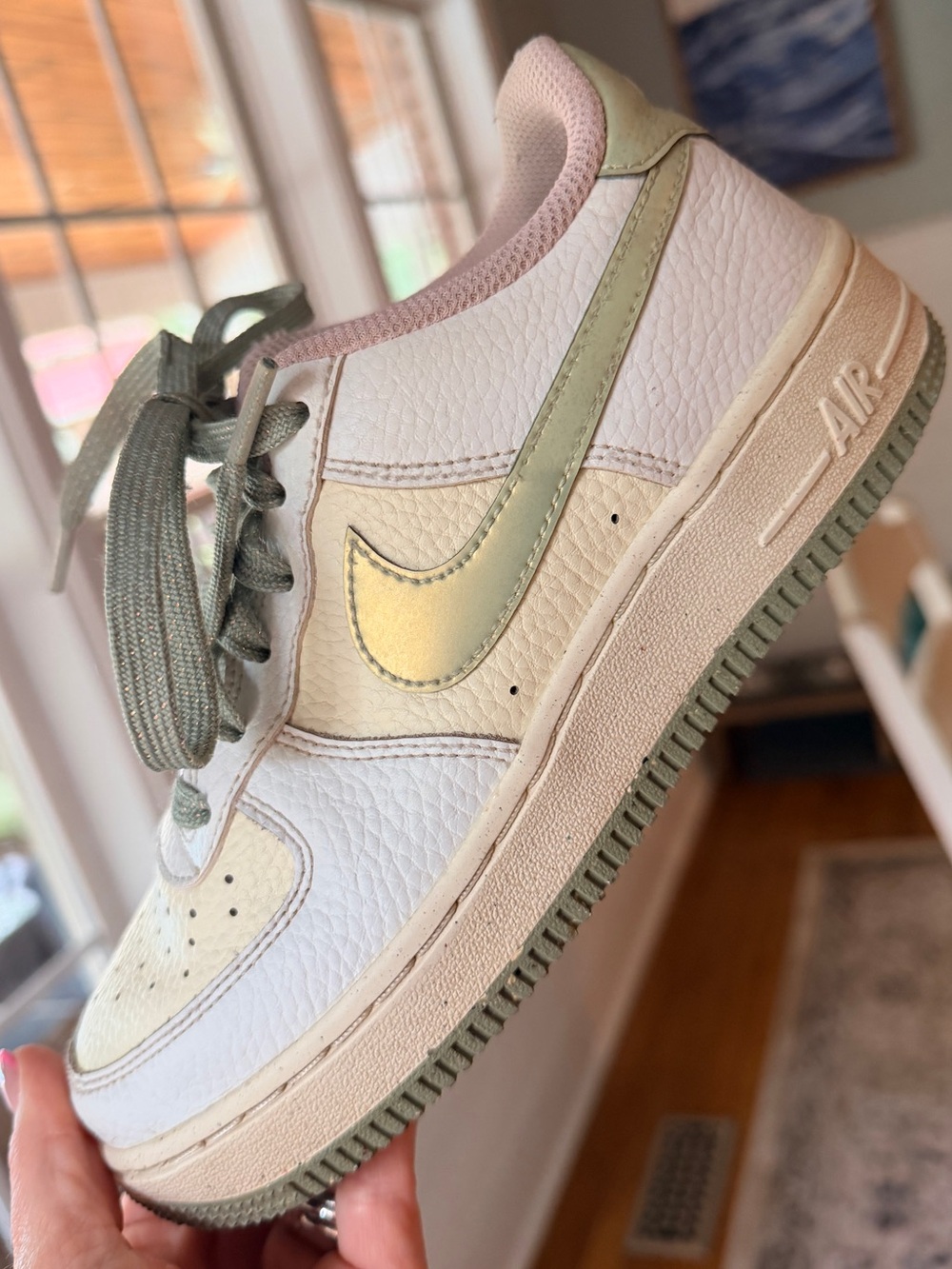 Nike Kids Air Force 1 Low — White, Pale Pink & Sage Green-